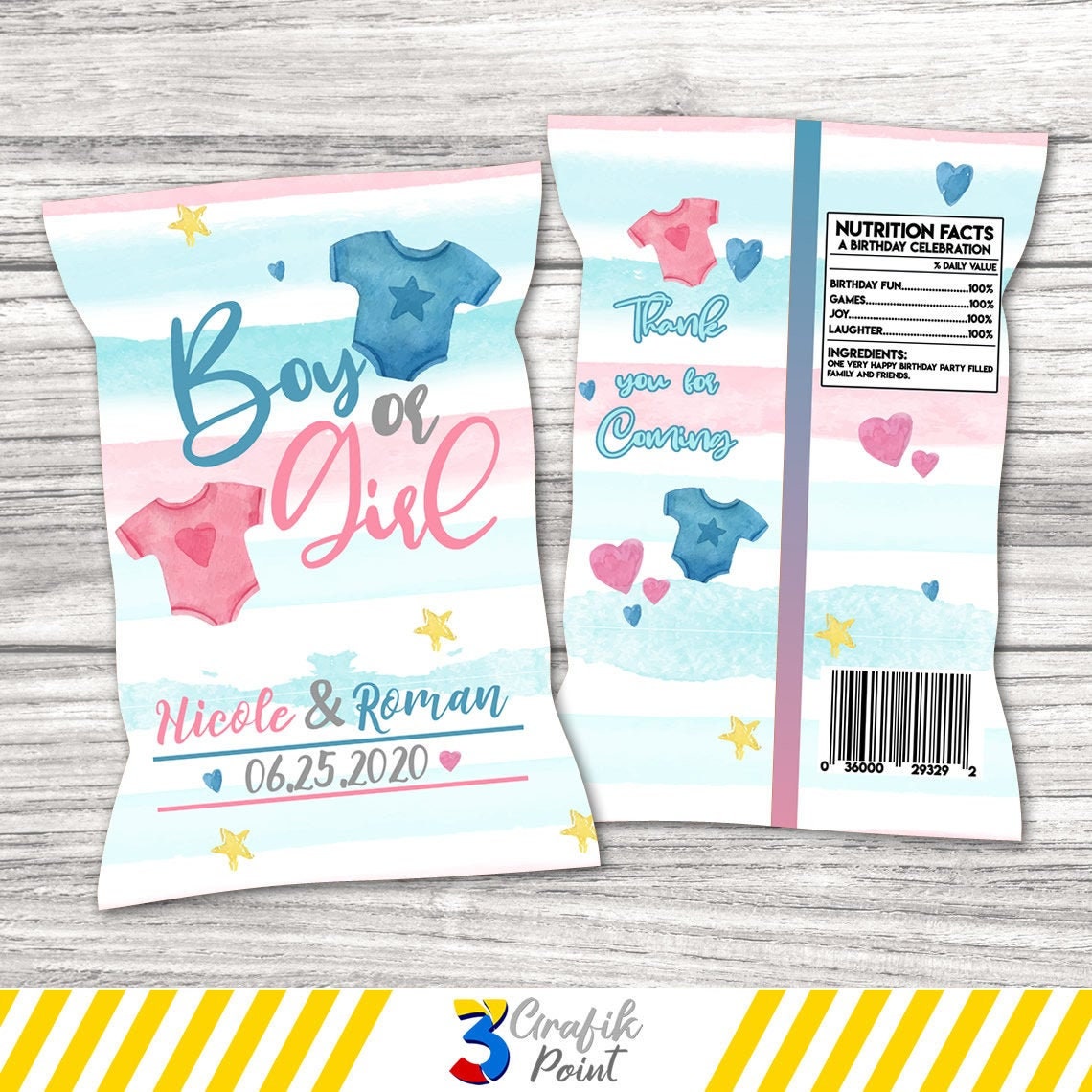 Gender Reveal Chip Bag imprimible, Boy or Girl Favor Bag, Baby Shower