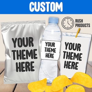 RUSH Custom Party Bundle Printable | Personalized Chip Bag, Favor Bag & Water Bottle Label | Any Theme | PDF by Our Team