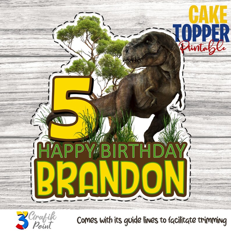 Dinosaur Cake Topper printable T-Rex Cake Topper Jurassic | Etsy