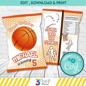 Basketball Birthday Chip Bag: Personalized Party Favor (Printable)