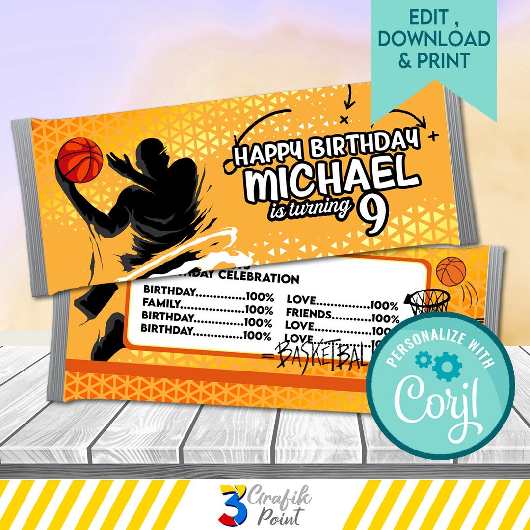 Editable Basketball Candy Wrapper, Basketball Candy Bar Label, Basketball Birthday, NBA Candy