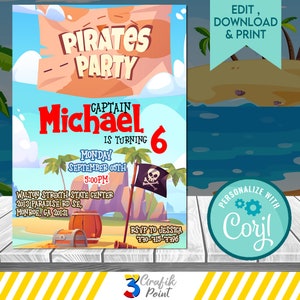 Editable Pirate invitation Template, Pirate Birthday Invitation, Treasure Map, Pirate Kids Birthday, Pirate Party Invite Printable
