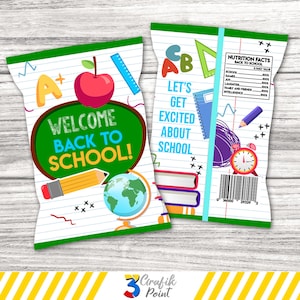 Back to School Chip Bag – Printable Favor Bag – Welcome Back Treat Wrapper – Digital File for School Events