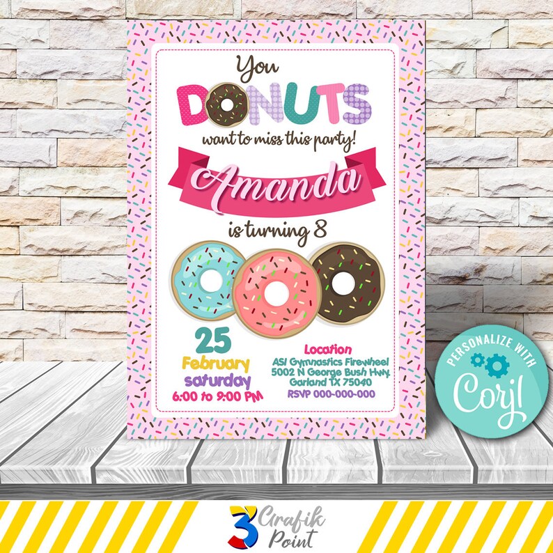 EDITABLE Donut Invitation Donut Invitation for Birthday Etsy