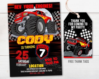 Editable Monster Truck Invitation, Monster Jam Party, Digital Boys Birthday Invite, Corjl Printable Template