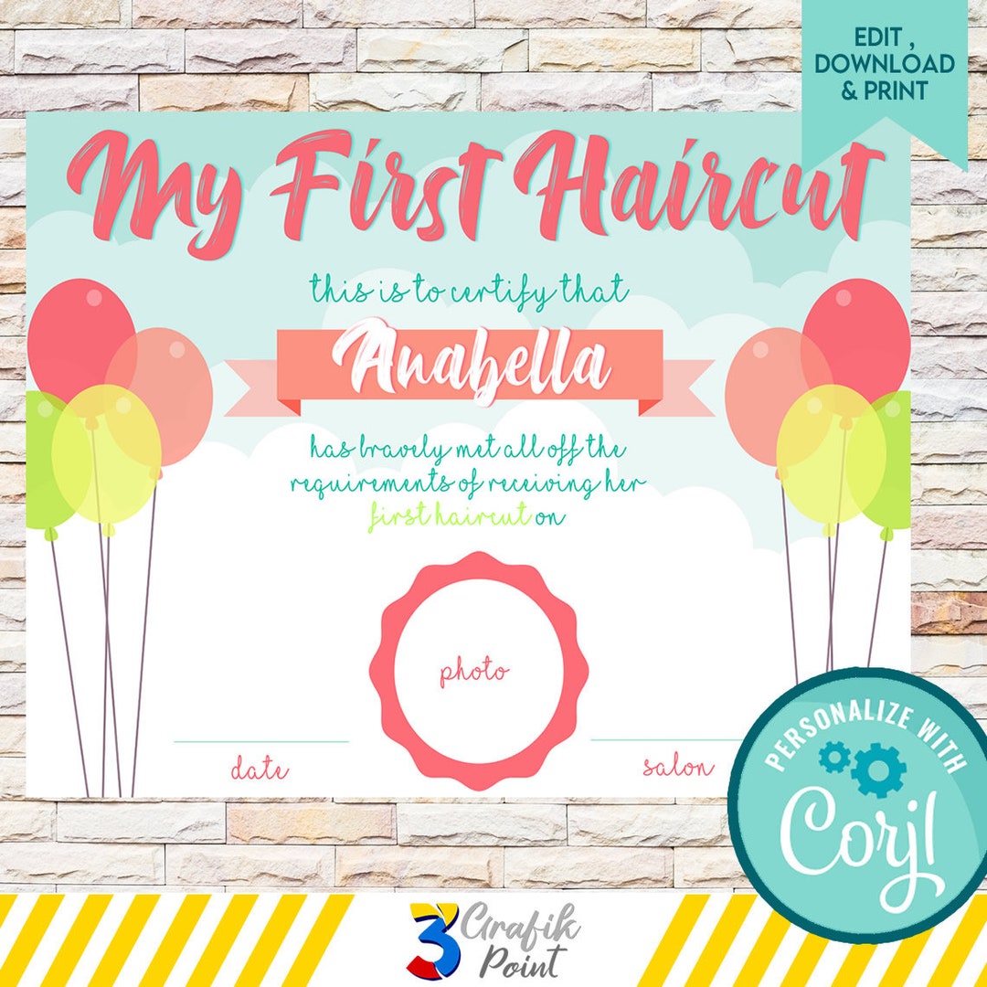 Editable Haircut Award Certificate 1st Haircut Certificate - Etsy