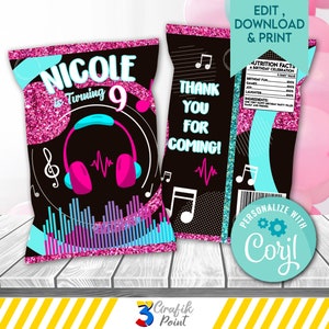 Musical Chip Bag Printable – Dance Birthday Favor – Music Party Snack Bag – Digital File for DIY Decor