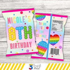 Pop It chip bag, Pop Fidget chip bag, Pop It Fidget Toy Topper, Pop It Birthday, Pop It Party