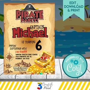 Editable Pirate Birthday Invitation: Treasure Map Party (Printable)