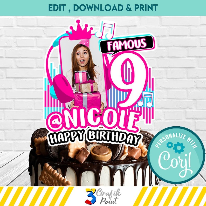 Customizable Viral Musical Cake Topper for DIY Birthday Parties, Dance ...