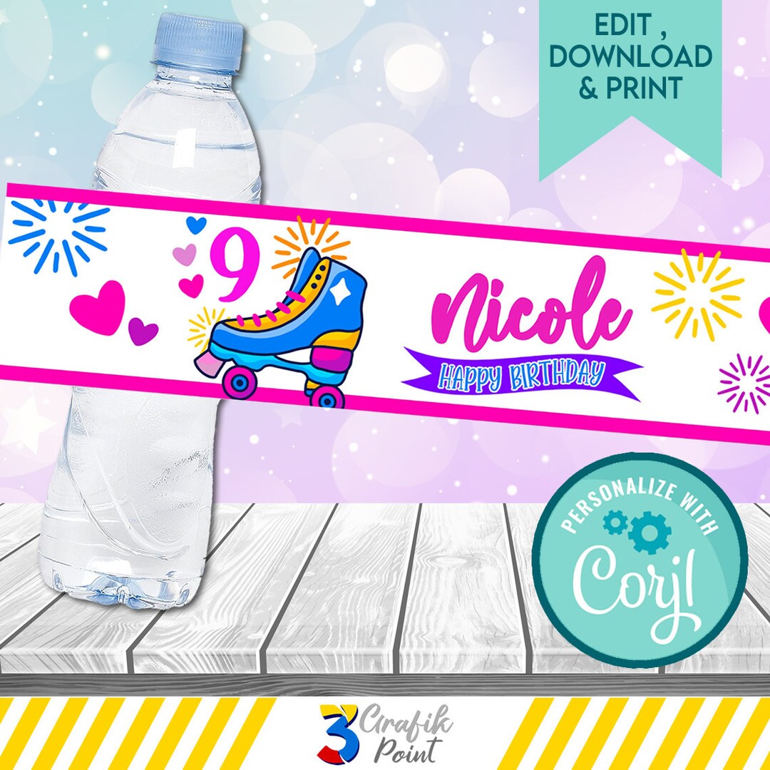 Roller Skate Water Label Printable, Water Labels Printables , Roller ...