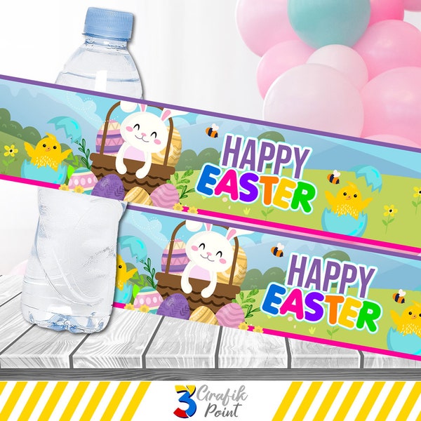 INSTANT DOWNLOAD Easter WATER Template,  Easter Decoration, Easter Water Label,  easter bunny decor, Easter Celebration