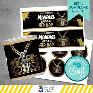 90s Hip Hop Pringles Label Template: Retro Party Favor (Corjl Editable File)