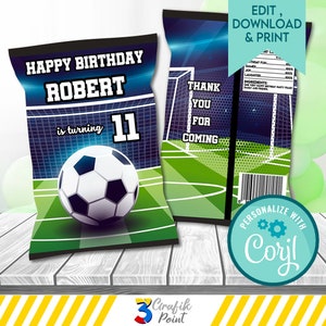 Editable Soccer Chip Bag Template – Football Birthday Printable – Futbol Party Favor – Digital File