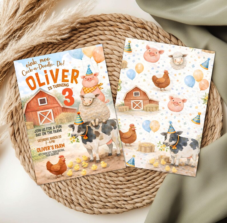 Editable Farm Birthday Invitation, Barnyard Bash Party (digital ...