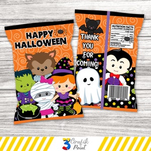 Halloween Chip Bag Printable – Trick or Treat Party Favor – Halloween Birthday Snack Bag – Digital File