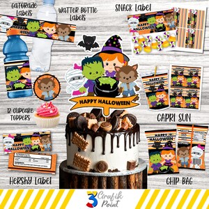 Halloween Party Printable Pack: Cake Topper, Labels (PDF)