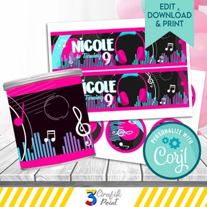 Musical Pringles Label: Editable Birthday Party Favor (Digital Download)