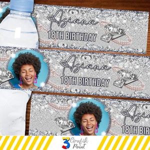 Diamond Water Label, Silver Water Label,  Diamond Topper, Diamond Birthday, Sweet 16 Water Label