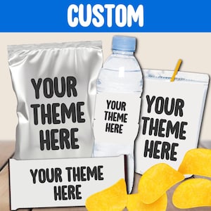 Custom Party Favor Bundle – 4 Printable Items – Chip Bag & Water Bottle Label – Personalized Digital Party Decor