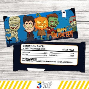 Halloween Candy Bar Wrappers Printable, Chocolate Bar Label, Halloween Party Favors, Chocolate Bar Wrappers, Instant Download