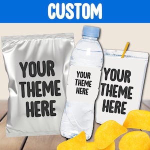 Custom Party Favor Bundle: Personalized Chip Bag & Water Bottle Label (Digital Download)