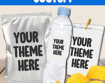 Custom Party Favor Bundle: Personalized Chip Bag & Water Bottle Label (Digital Download)