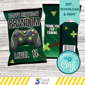 Editable Gamer Chip Bag Template for Video Game-Themed Birthdays
