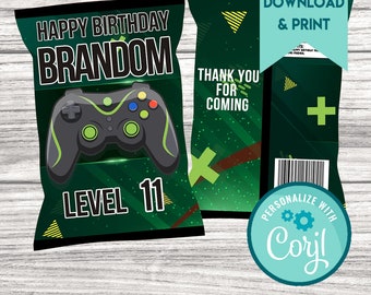Editable Gamer Chip Bag Template for Video Game-Themed Birthdays