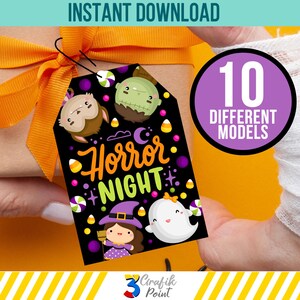 Etiquetas de agradecimento de Halloween com monstros: 10 designs (PDF)