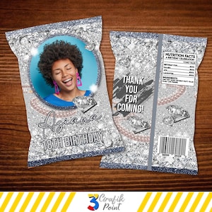 Diamant Geburtstags-Chip-Tüte: Sweet 16 Gastgeschenk (Printable)