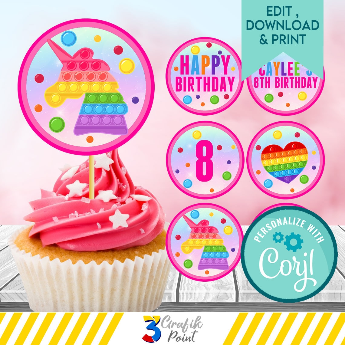Editable Template Pop It Cupcake Topper Cupcake Topper Pop Etsy Ireland
