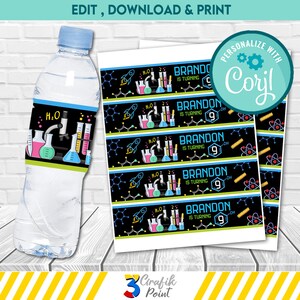 Science Water Label Printable, Science Favor Bag, Science Birthday ...