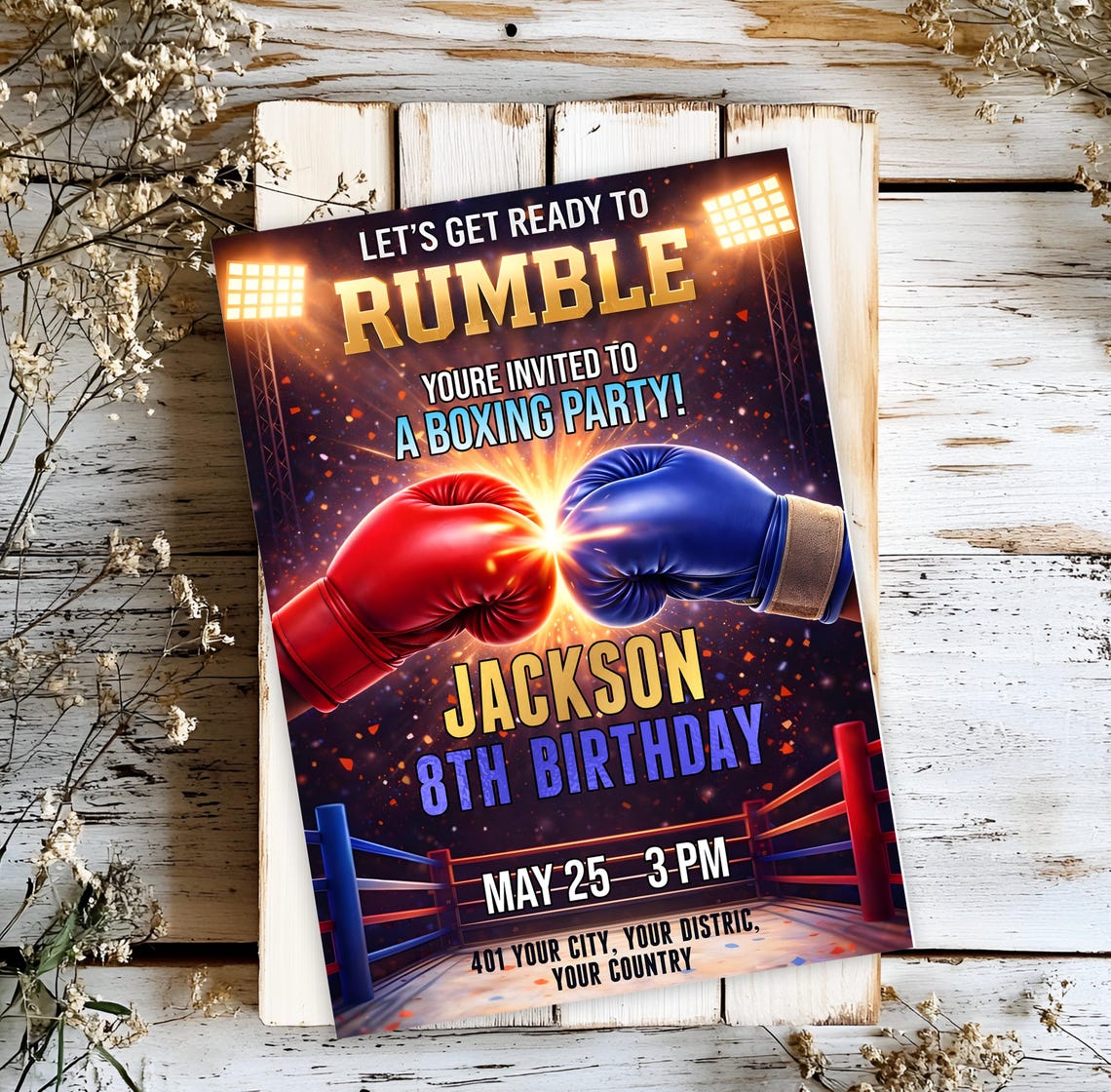 Editable Boxing Birthday Invitation, Let's Get Ready to Rumble Invite ...