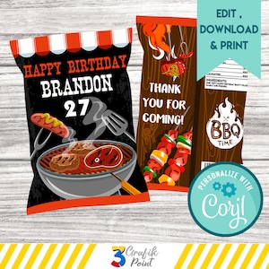 Editable BBQ Chip Bag Template: Backyard Cookout Party Favor (Corjl Template)