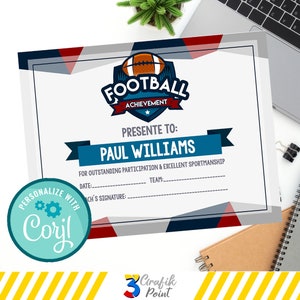 Editable Football Award Certificate, End of Season Football Awards, Editable Award Certificate, Editable Certificate template