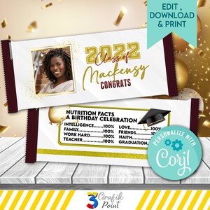 EDITABLE CLASS 2023 Graduation Candy Wrapper template,  Class of 2022 Candy label, Congratulations  Candy Label