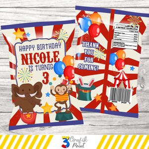 Circus Chip Bag printable, Circus Favor Bag, Carnival Birthday, Carnival chip bag, Carnival  party