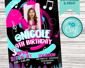 Editable Musical Invitation, musical birthday invitation,  musical Birthday, dance invitation, musical party, custom invitation Template