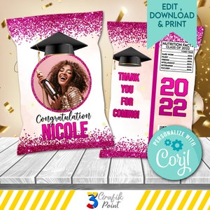 EDITABLE CLASS 2023 Graduation Chip Bag,  Class of 2023 Chip Bag,   Congratulations  Chip Bag