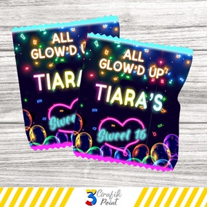 Editable Neon Skittles Label: Glow Sweet 16 Party (Digital)