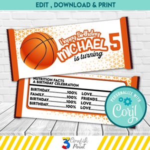 Basketball Birthday Candy Wrapper: Personalized Sport Party (Digital Download)