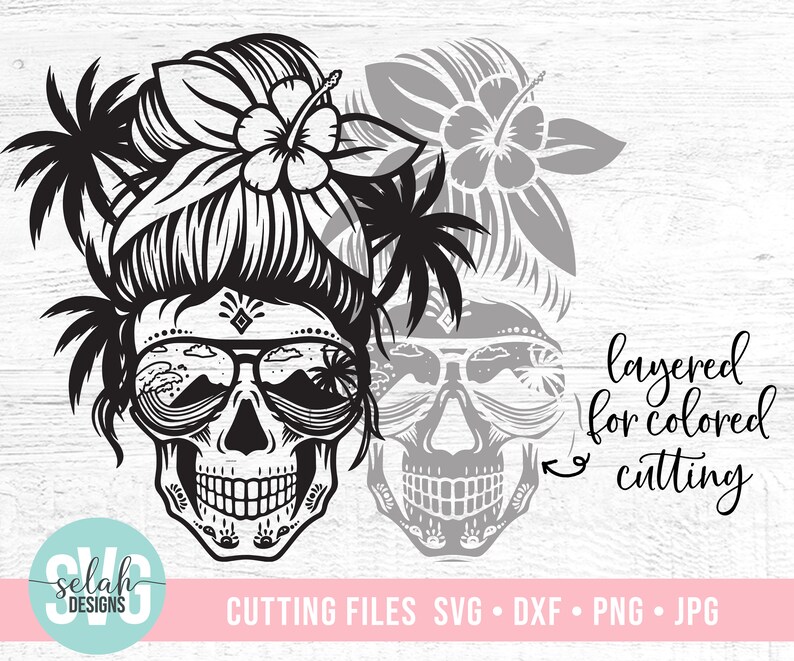 Download Beach Mom Skull svg Messy bun skull svg Mom life SVG | Etsy