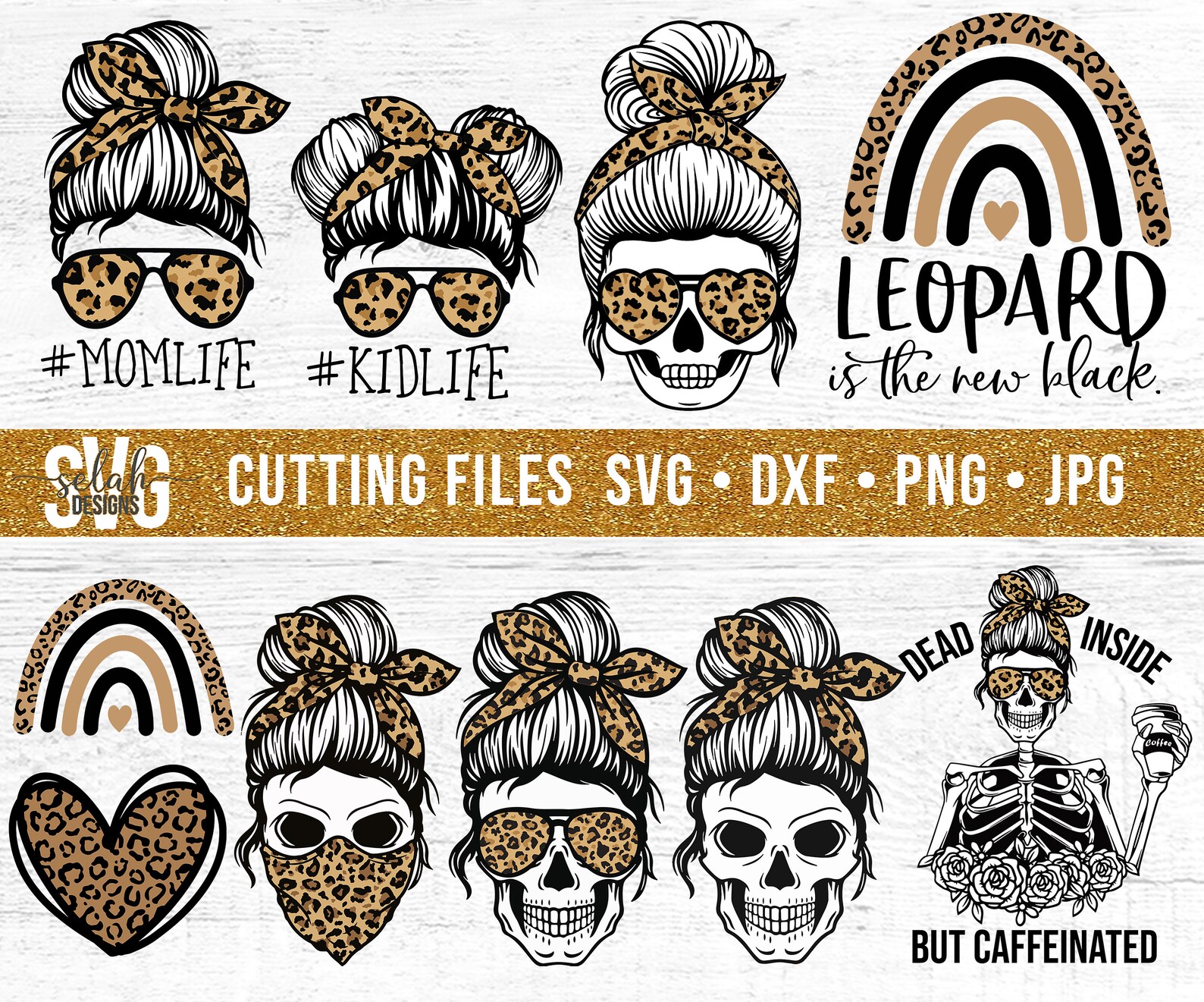 Download Leopard Print Bundle Mom Skull Messy Bun Skeleton SVG ...