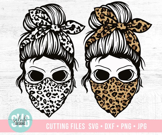 Download Leopard Mom Skull With Mask Svg Bandana Svg Messy Bun Skull Etsy