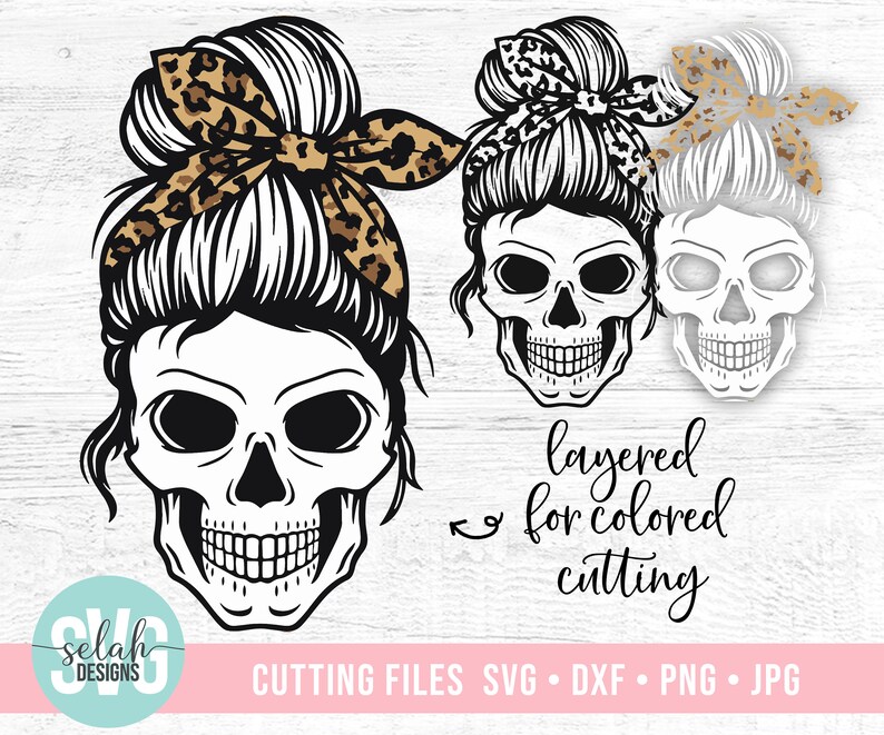 Download Leopard Mom Skull svg Bandana Svg Messy bun skull svg Mom ...