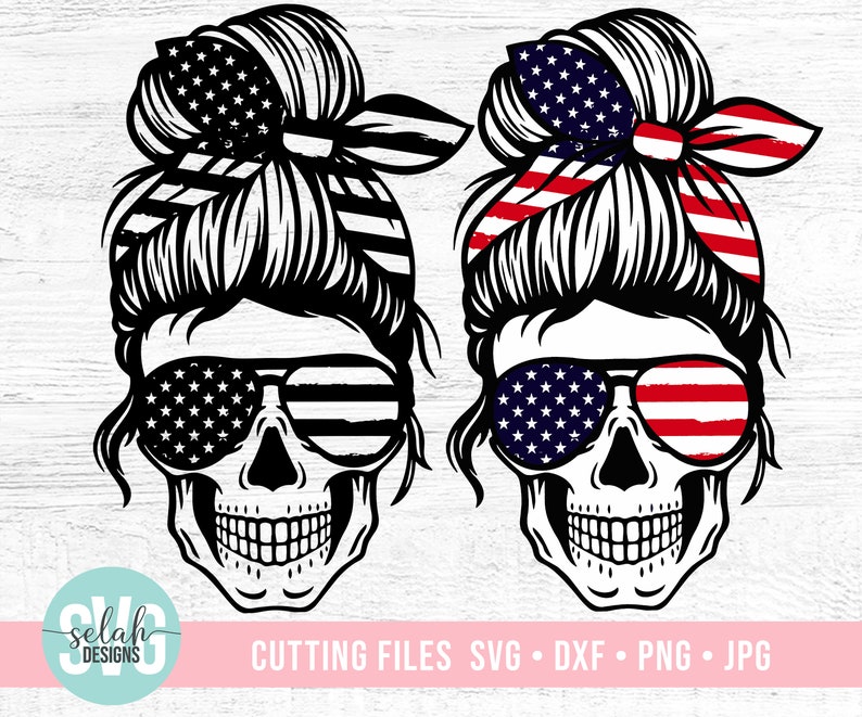 Download American Mom Skull svg Messy bun skull svg Mom life SVG | Etsy