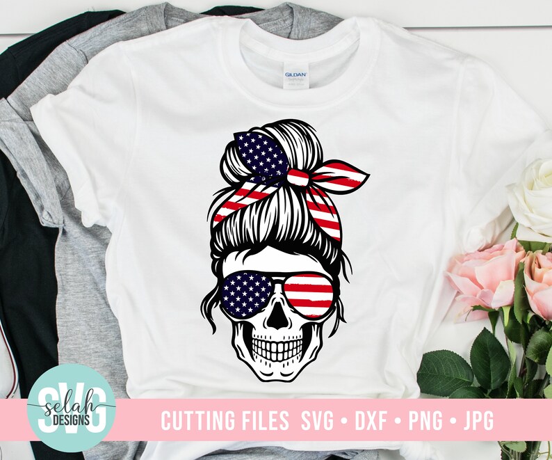 Download American Mom Skull svg Messy bun skull svg Mom life SVG | Etsy