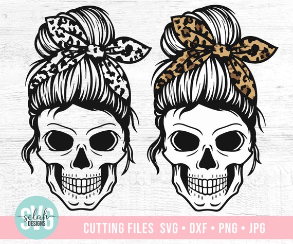 Download Leopard Mom Skull svg Bandana Svg Messy bun skull svg Mom ...