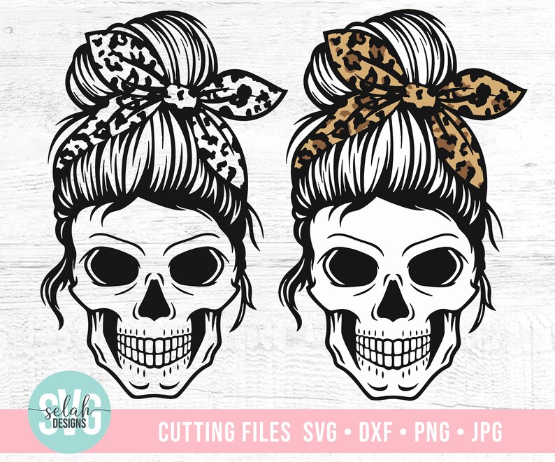 Download Leopard Mom Skull svg Bandana Svg Messy bun skull svg Mom ...